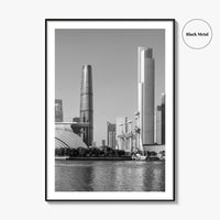 Guangzhou Skyline Black and White Fine Art Photo Print, Pearl River, Guangdong China Poster