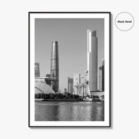 Guangzhou Skyline Black and White Fine Art Photo Print, Pearl River, Guangdong China Poster