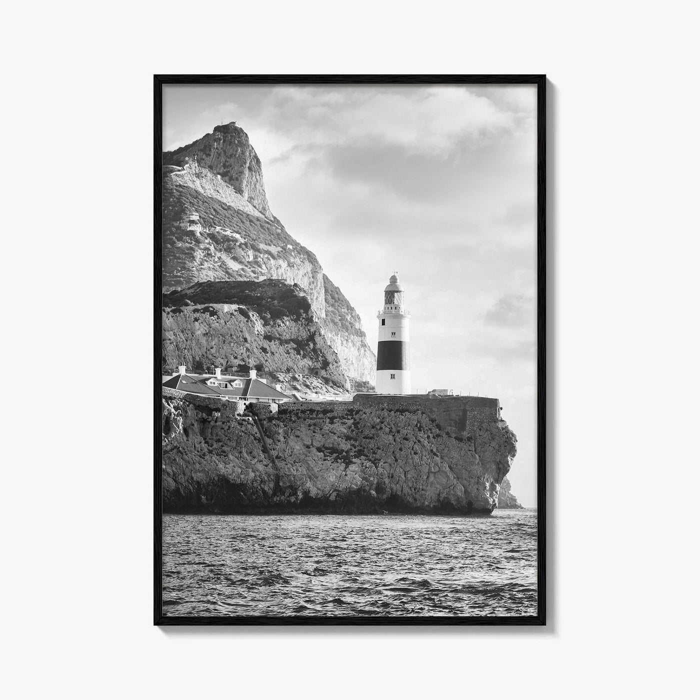 Gibraltar Black and White Fine Art Photo Print, Europa Point Lighthouse, Mediterranean Coast, Poster