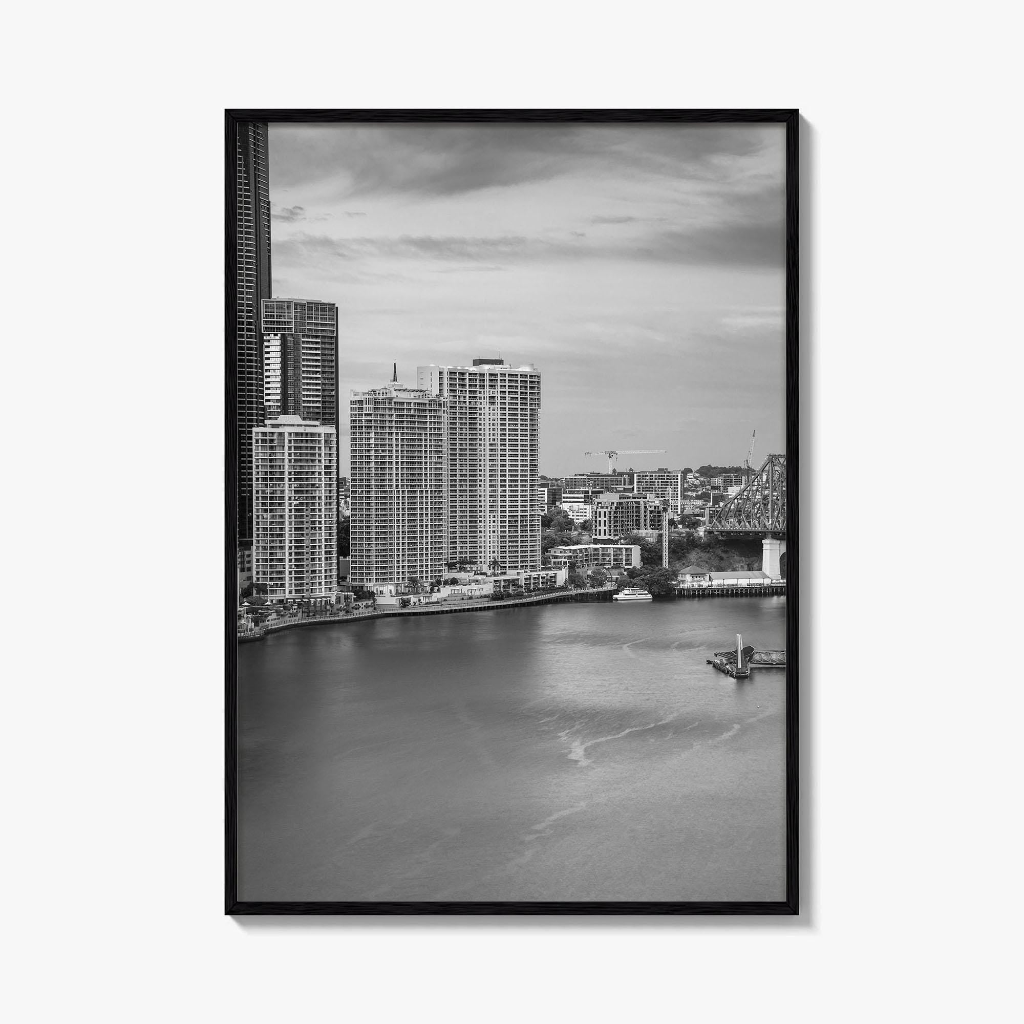 Brisbane Skyline Black and White Fine Art Photo Print, Wall Poster, Queensland Australia