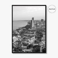 Guayaquil Skyline Black and White Fine Art Photo Print, Guayas River, Ecuador Wall Poster