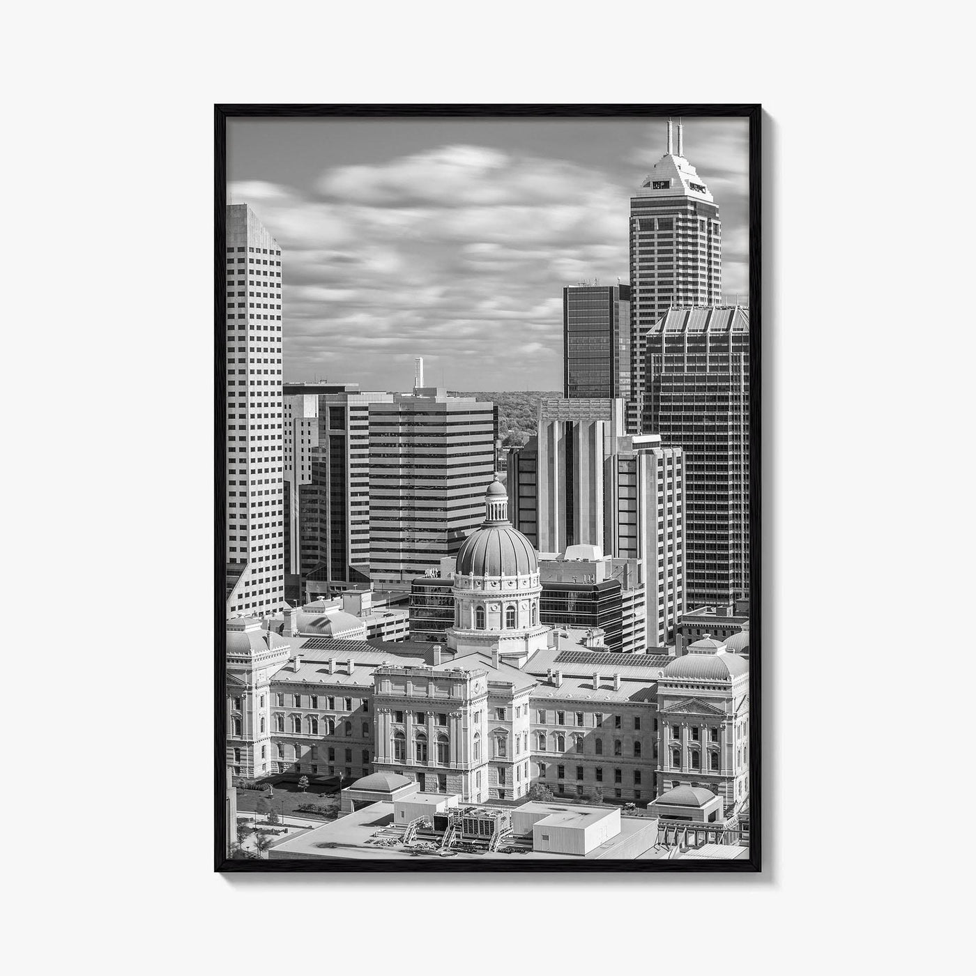 Indianapolis Skyline Black and White Fine Art Photo Print, Indiana State House Poster