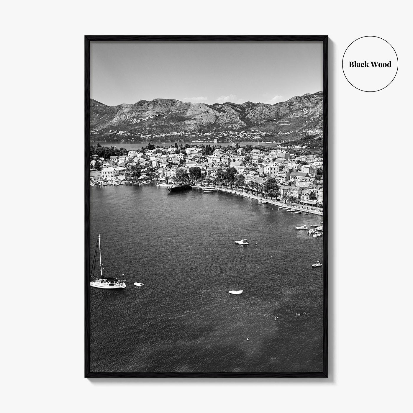 Cavtat Black and White Fine Art Photo Print, Old Town, Dubrovnik, Croatia Wall Poster