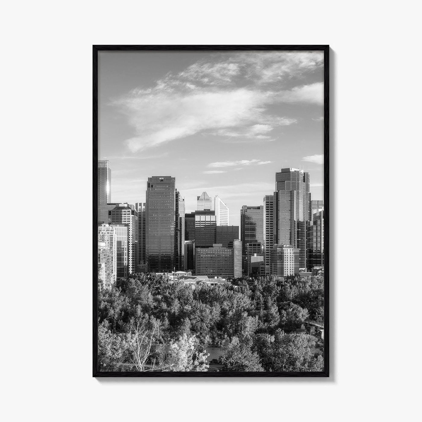 Calgary Skyline Black and White Fine Art Photo Print, City Bow River Alberta Poster