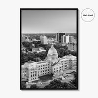Jackson Mississippi Skyline Black and White Fine Art Photo Print, Poster, USA