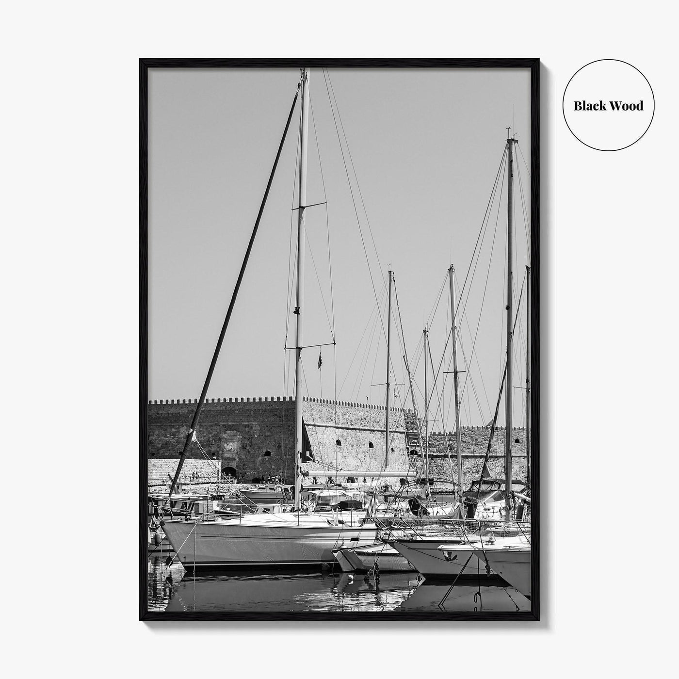 Heraklion Black and White Fine Art Photo Print, Crete Harbor Venetian Fortress Poster