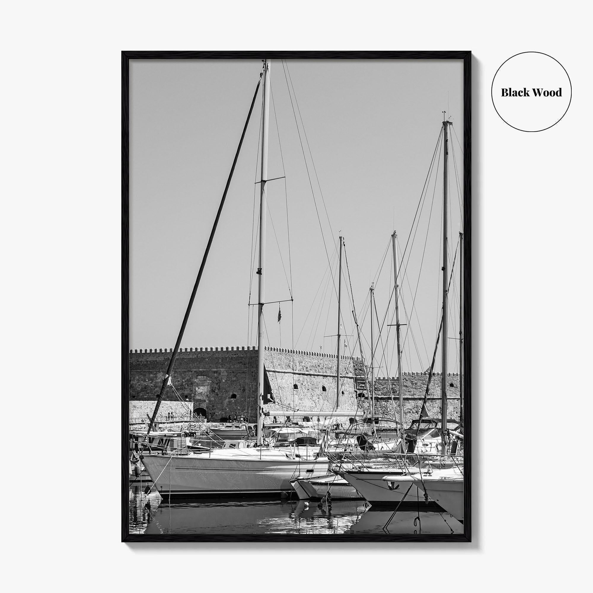 Heraklion Black and White Fine Art Photo Print, Crete Harbor Venetian Fortress Poster
