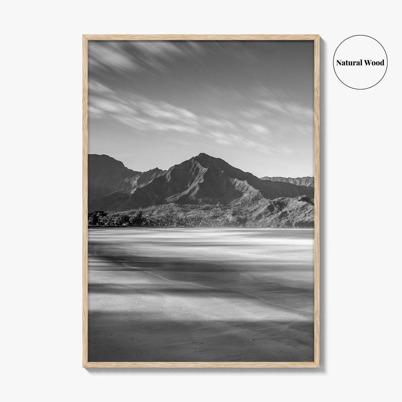 Hanalei Black and White Fine Art Photo Print, Kauai Hawaii Beach Wall Decor Poster