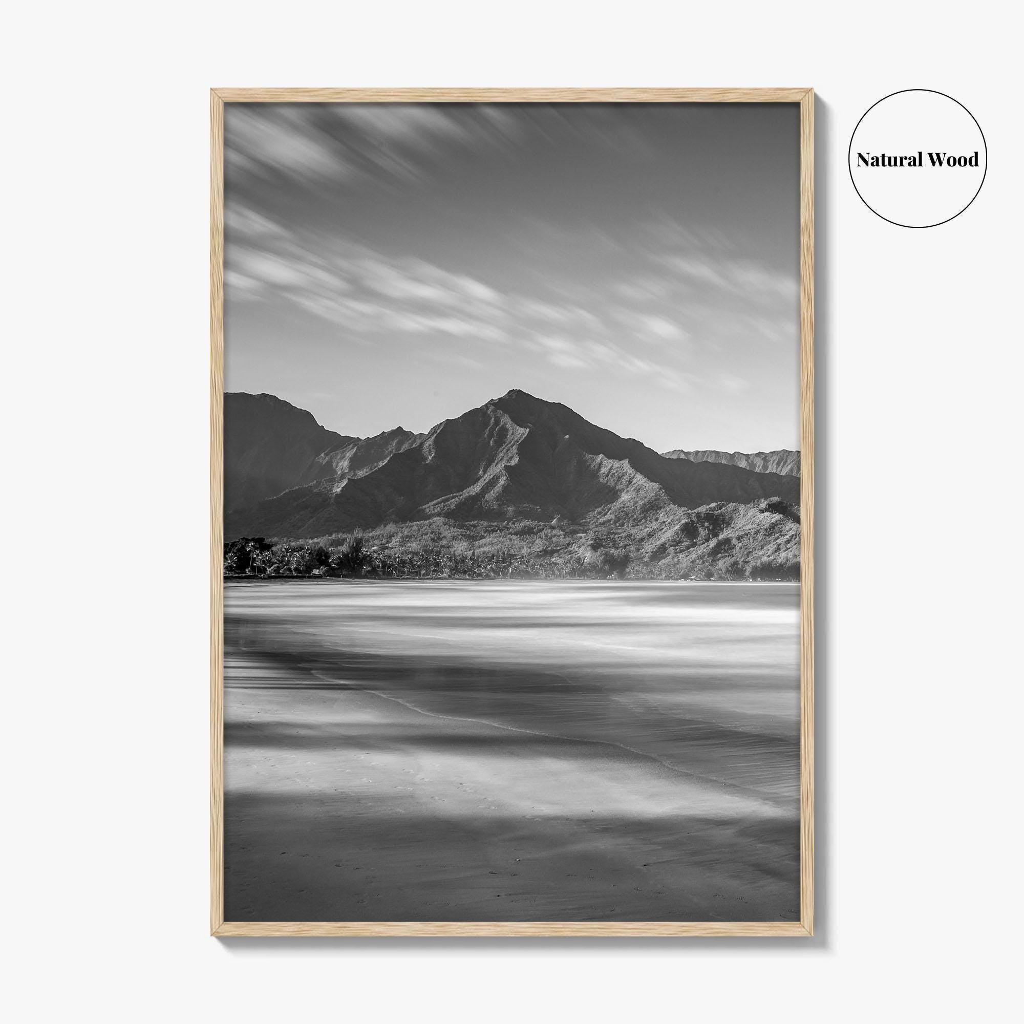Hanalei Black and White Fine Art Photo Print, Kauai Hawaii Beach Wall Decor Poster