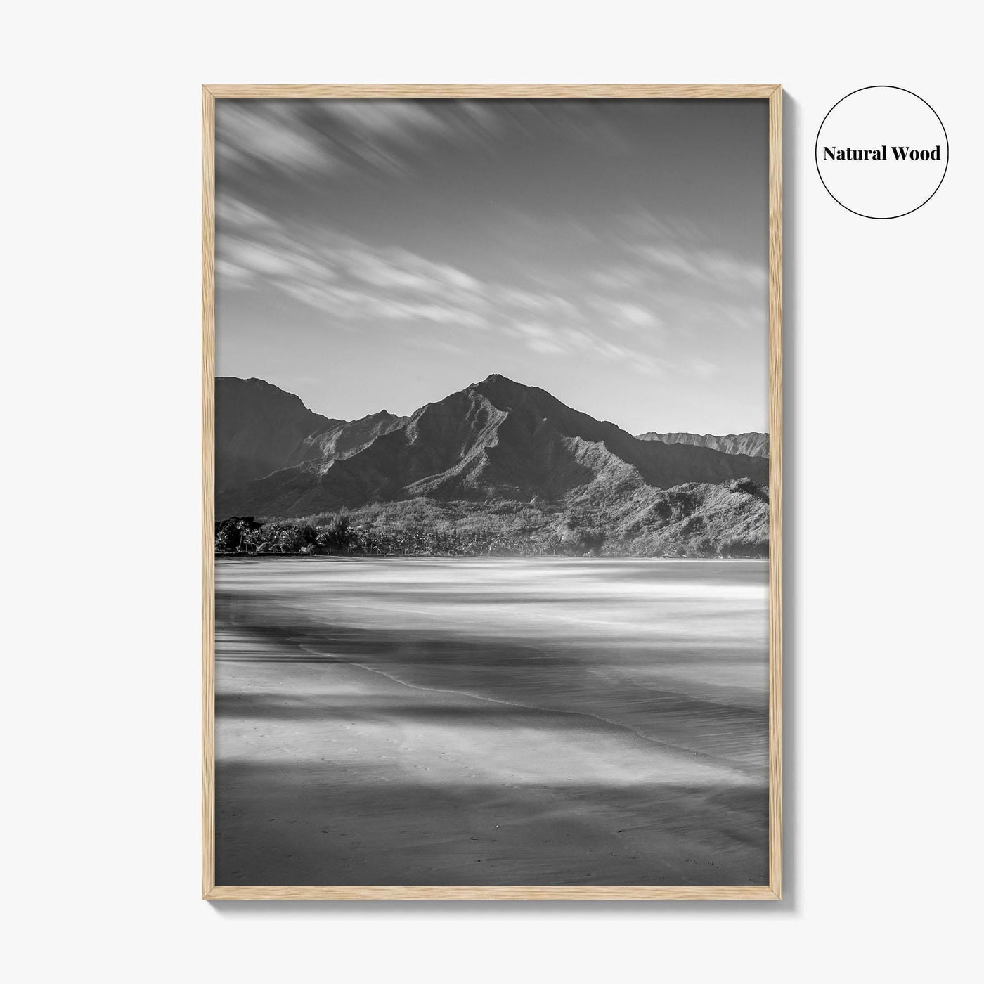 Hanalei Black and White Fine Art Photo Print, Kauai Hawaii Beach Wall Decor Poster