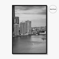 Brisbane Skyline Black and White Fine Art Photo Print, Wall Poster, Queensland Australia