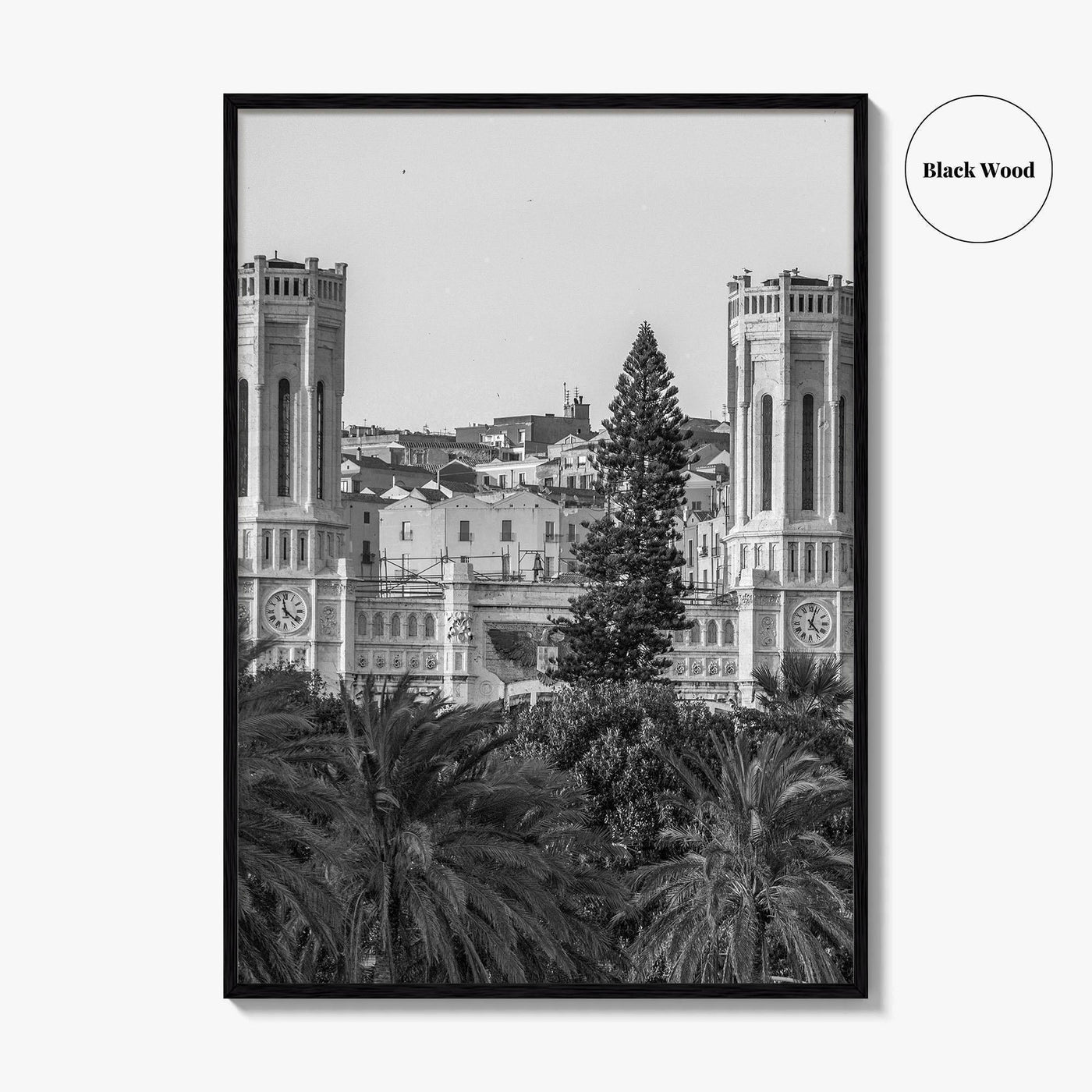 Cagliari Skyline Black and White Fine Art Photo Print, Sardinia Civic Palace Italy Poster