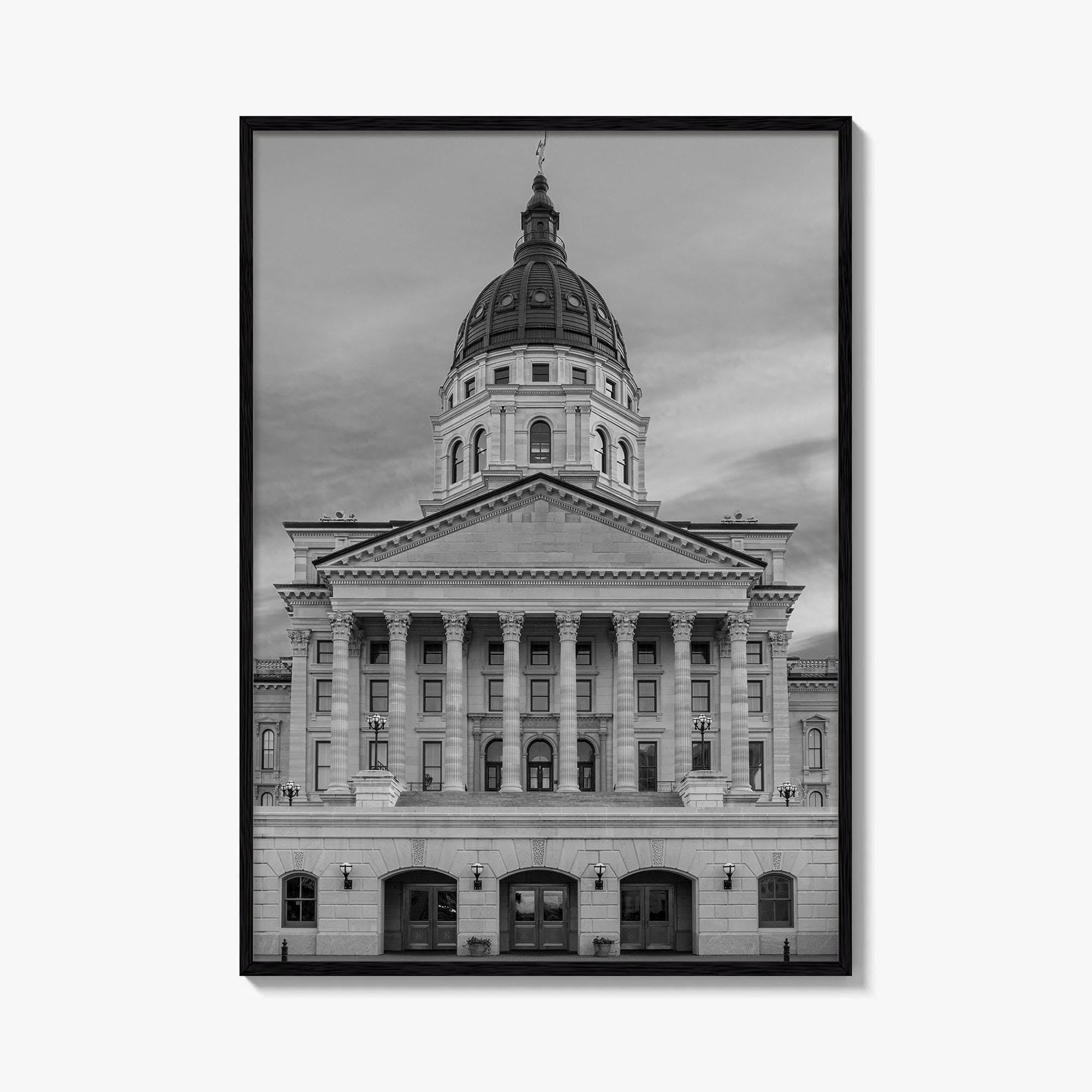 Kansas Black White Fine Art Photo Print, Topeka KS State Capitol Building, USA Poster