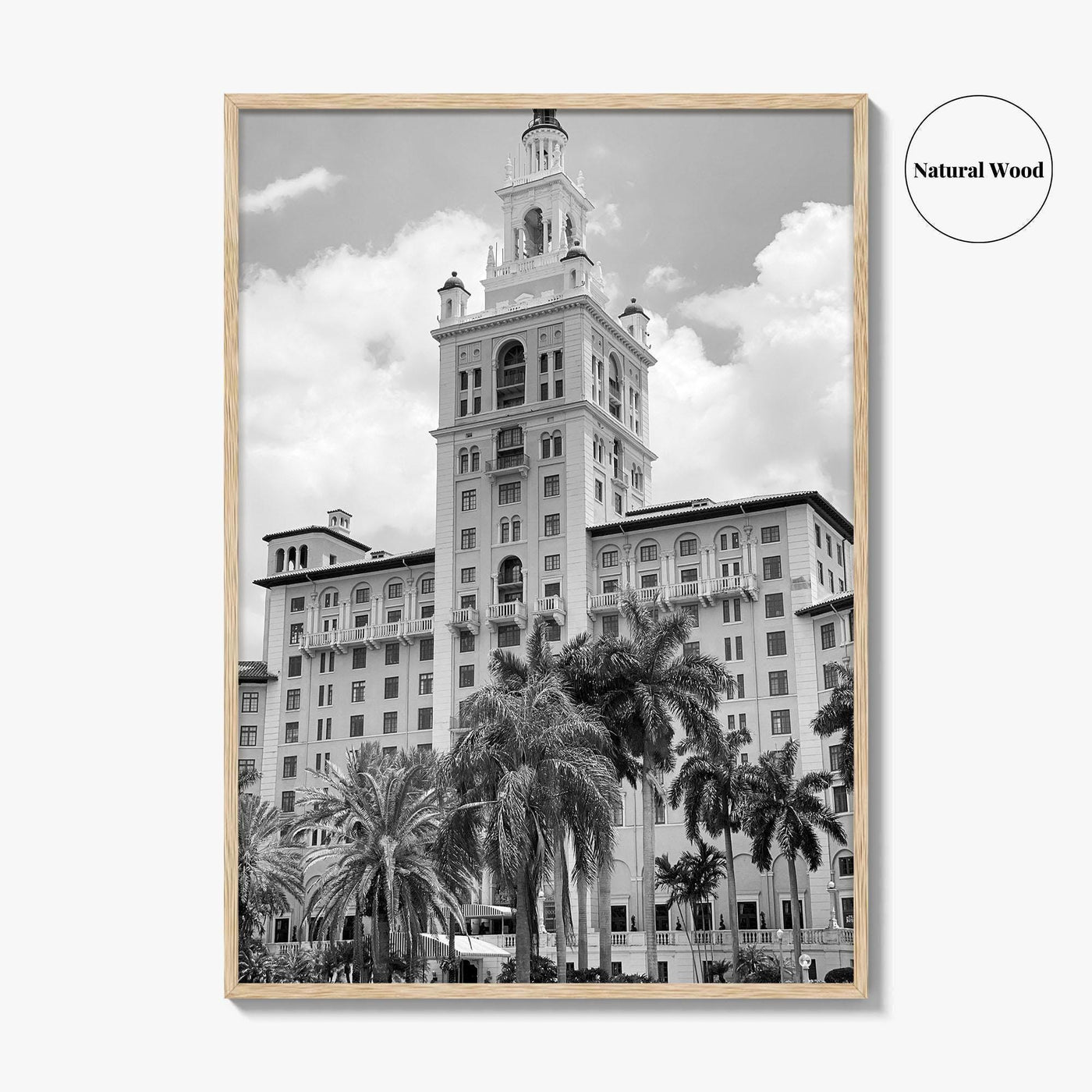 Coral Gables Black and White Fine Art Photo Print, Biltmore Hotel Miami Poster