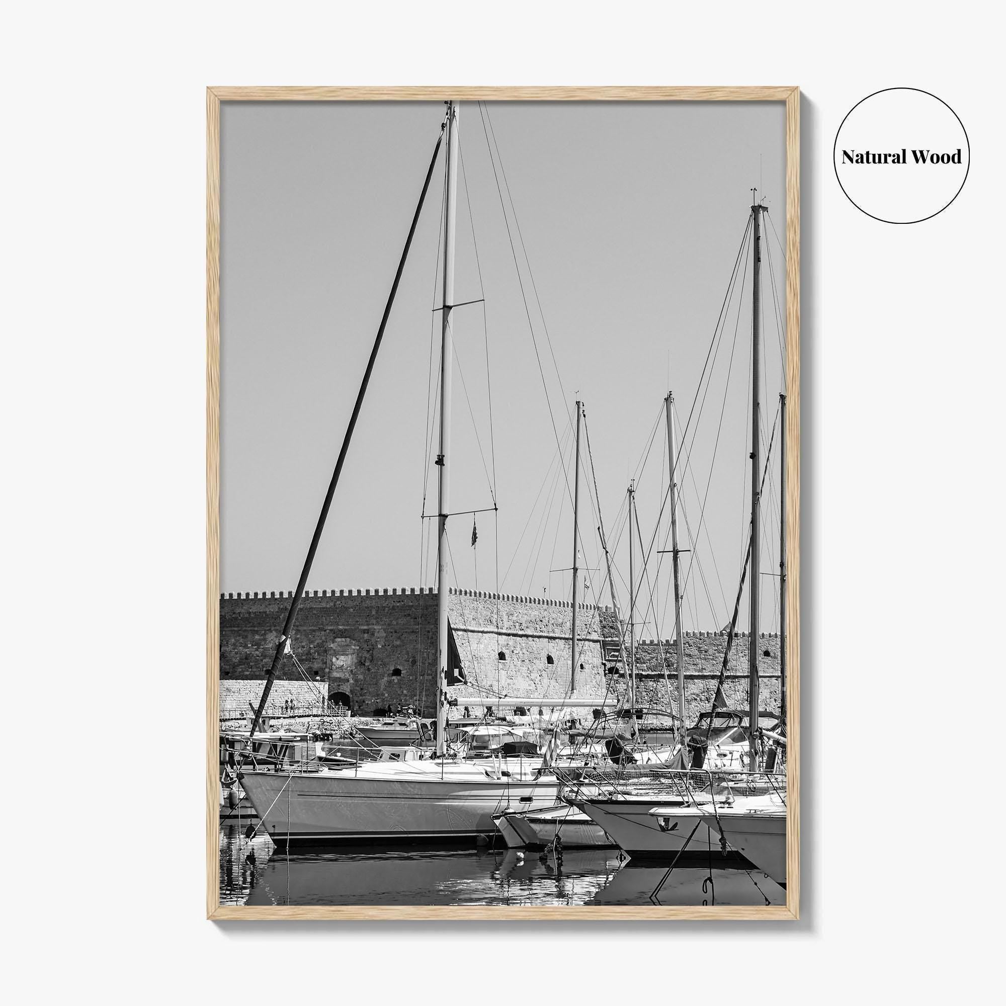 Heraklion Black and White Fine Art Photo Print, Crete Harbor Venetian Fortress Poster