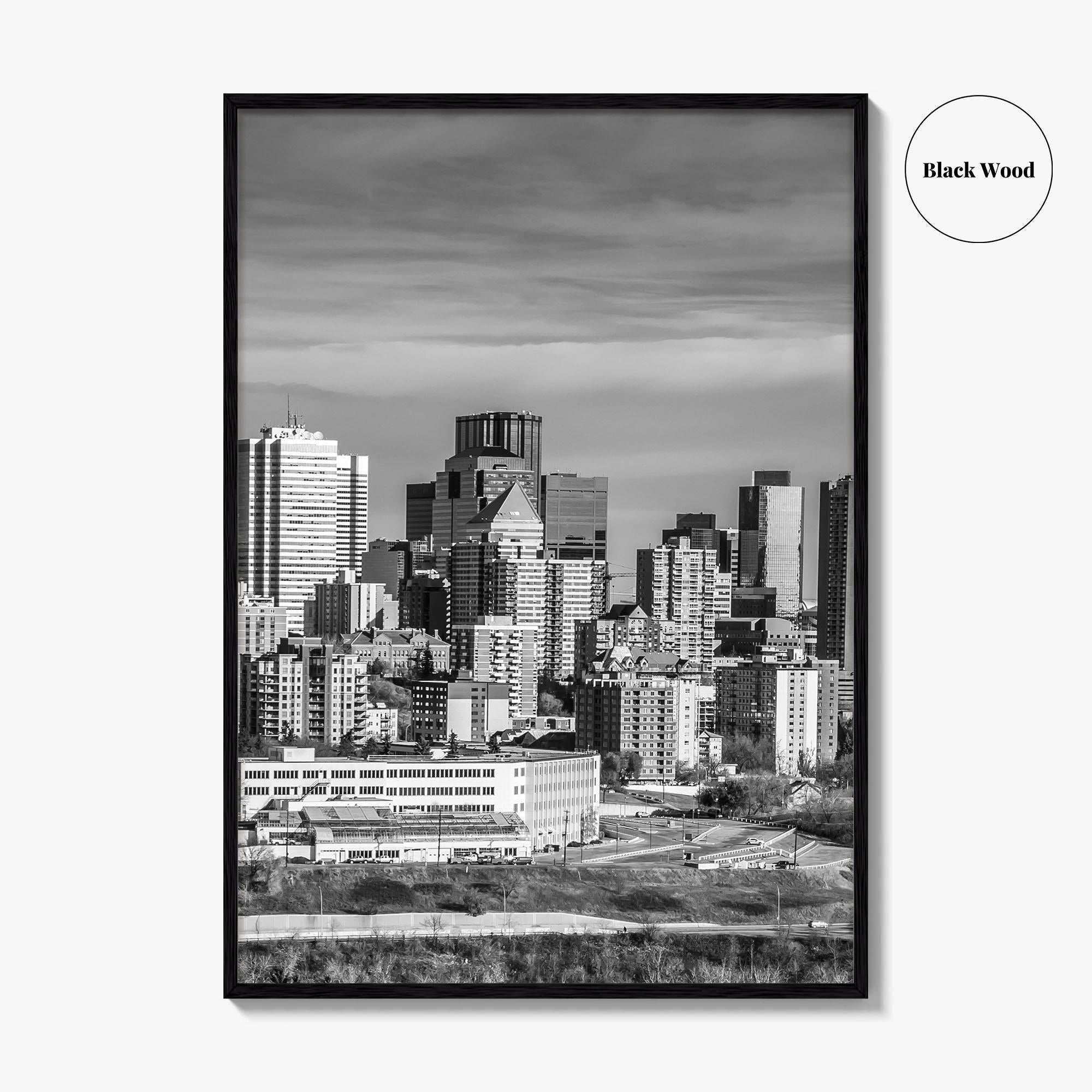 Edmonton Skyline Black and White Fine Art Photo Print, Alberta Canada Wall Decor Poster