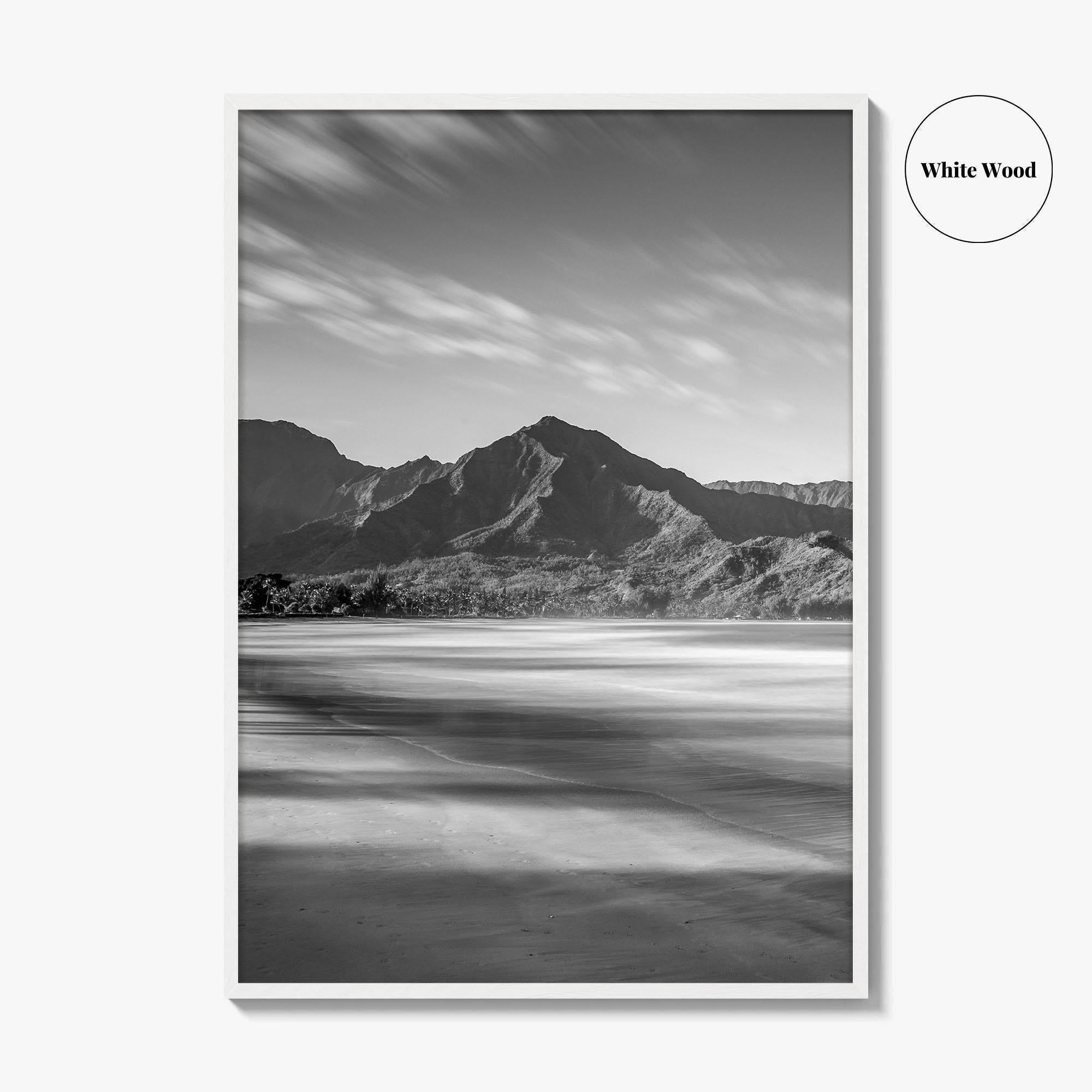 Hanalei Black and White Fine Art Photo Print, Kauai Hawaii Beach Wall Decor Poster