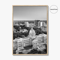 Jackson Mississippi Skyline Black and White Fine Art Photo Print, Poster, USA