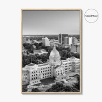 Jackson Mississippi Skyline Black and White Fine Art Photo Print, Poster, USA