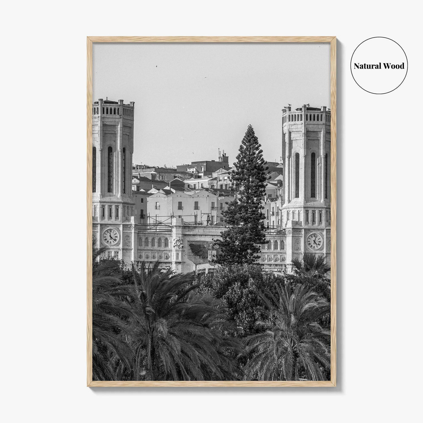 Cagliari Skyline Black and White Fine Art Photo Print, Sardinia Civic Palace Italy Poster