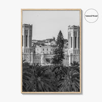 Cagliari Skyline Black and White Fine Art Photo Print, Sardinia Civic Palace Italy Poster