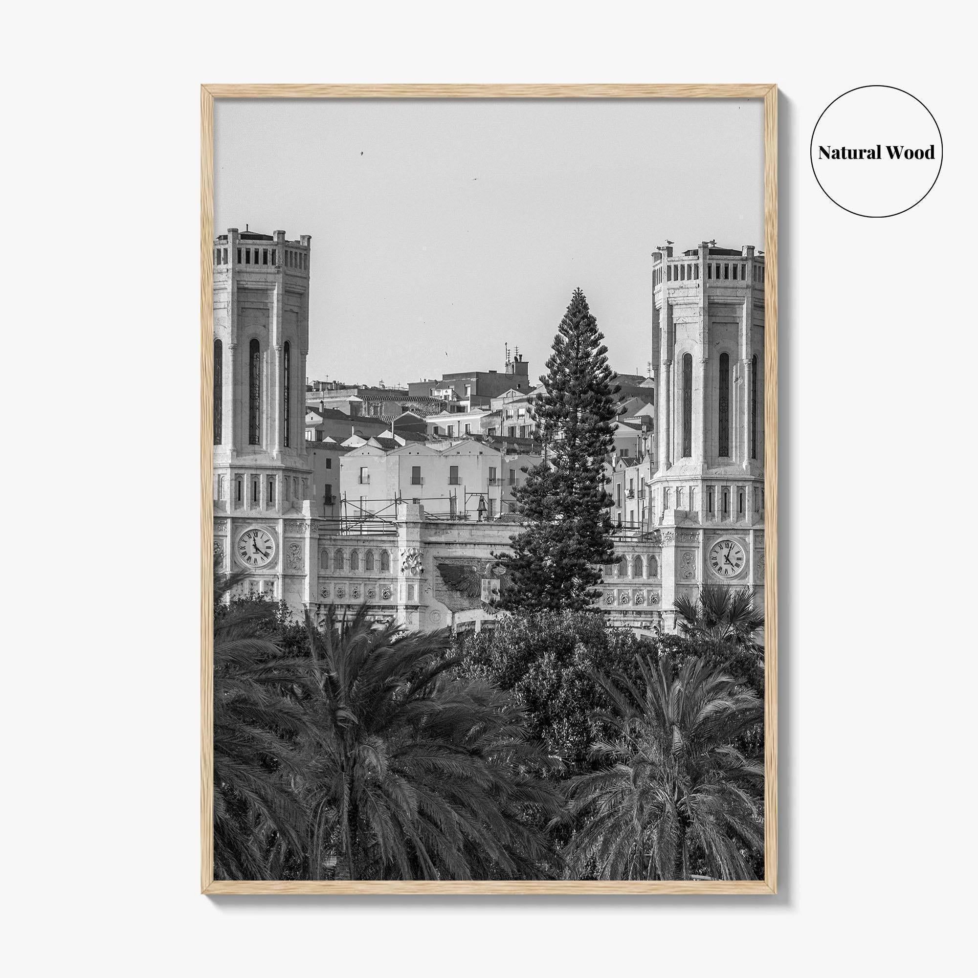 Cagliari Skyline Black and White Fine Art Photo Print, Sardinia Civic Palace Italy Poster