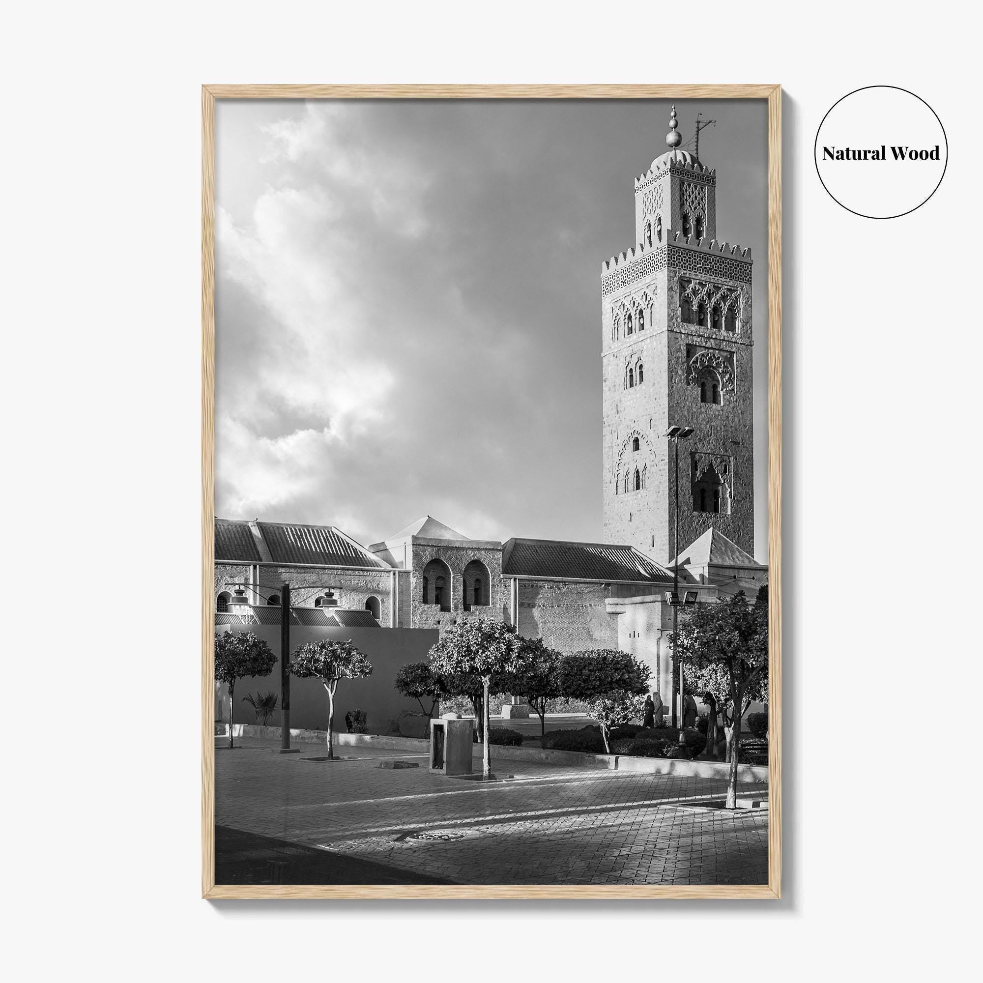 Marrakesh Black and White Fine Art Photo Print, Koutoubia Mosque Minaret, Marrakech Morocco Poster