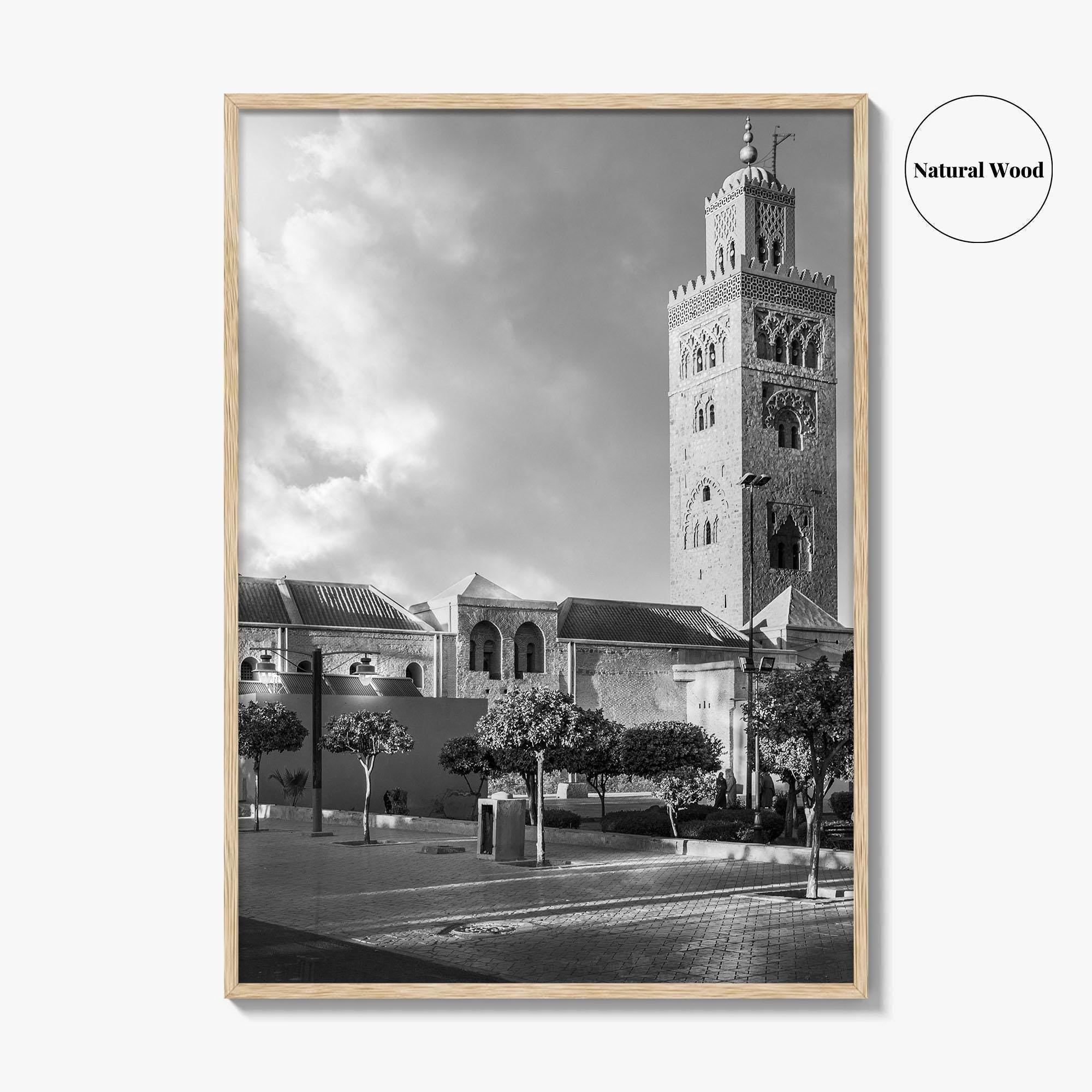 Marrakesh Black and White Fine Art Photo Print, Koutoubia Mosque Minaret, Marrakech Morocco Poster