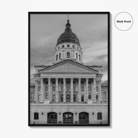 Kansas Black White Fine Art Photo Print, Topeka KS State Capitol Building, USA Poster