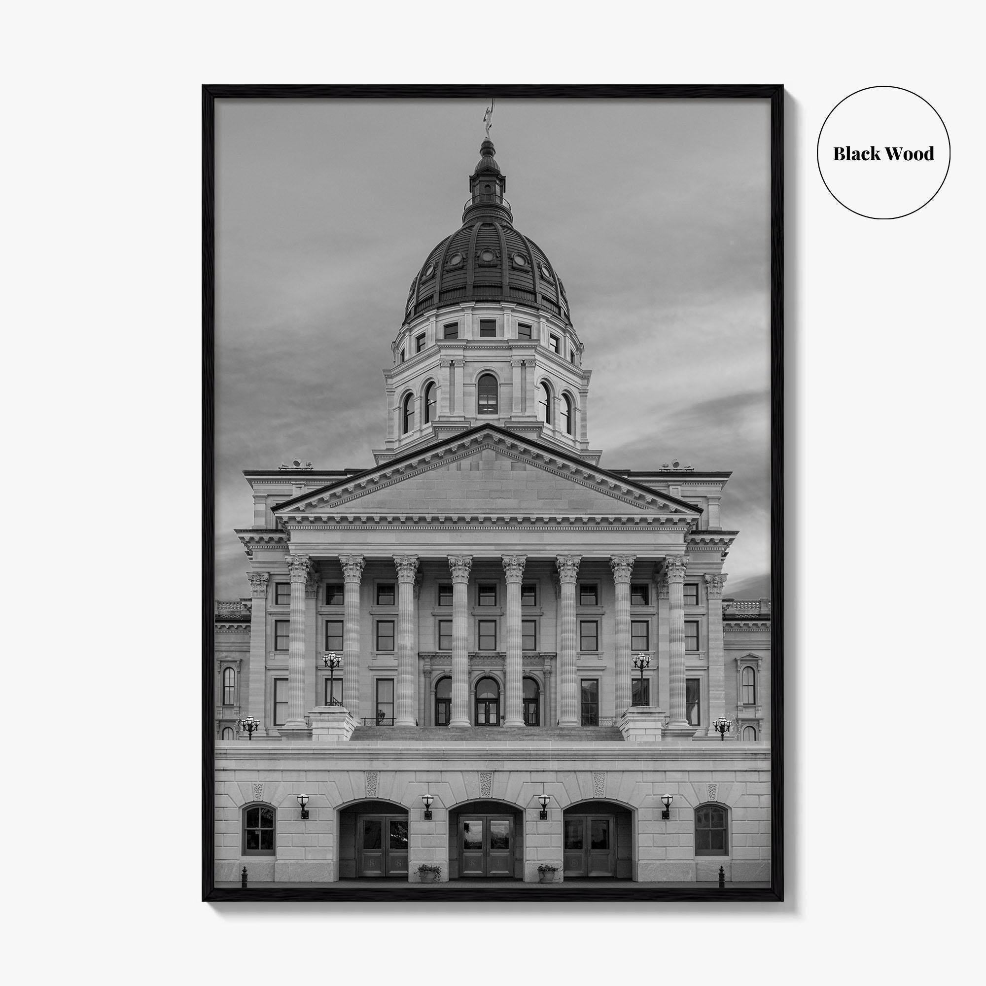 Kansas Black White Fine Art Photo Print, Topeka KS State Capitol Building, USA Poster