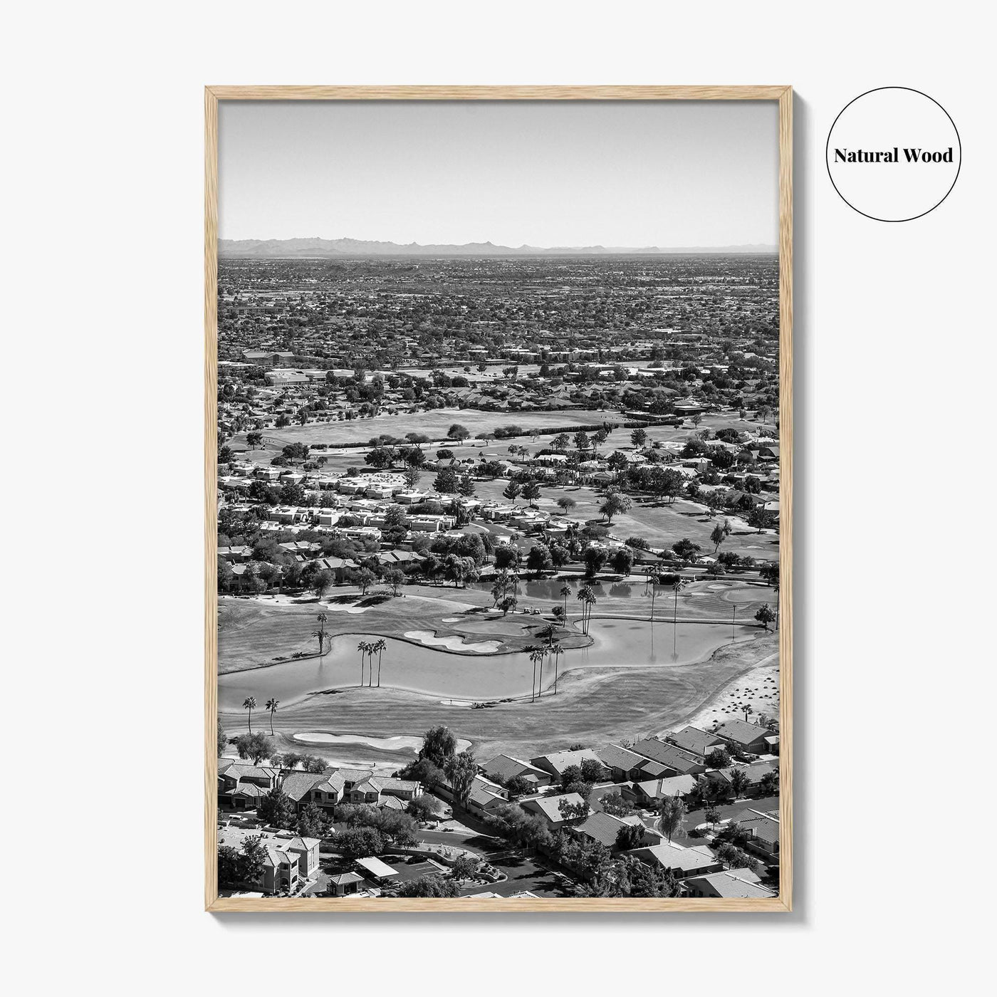 Mesa Black and White Fine Art Photo Print, Arizona USA, Aerial Golf Course, Phoenix