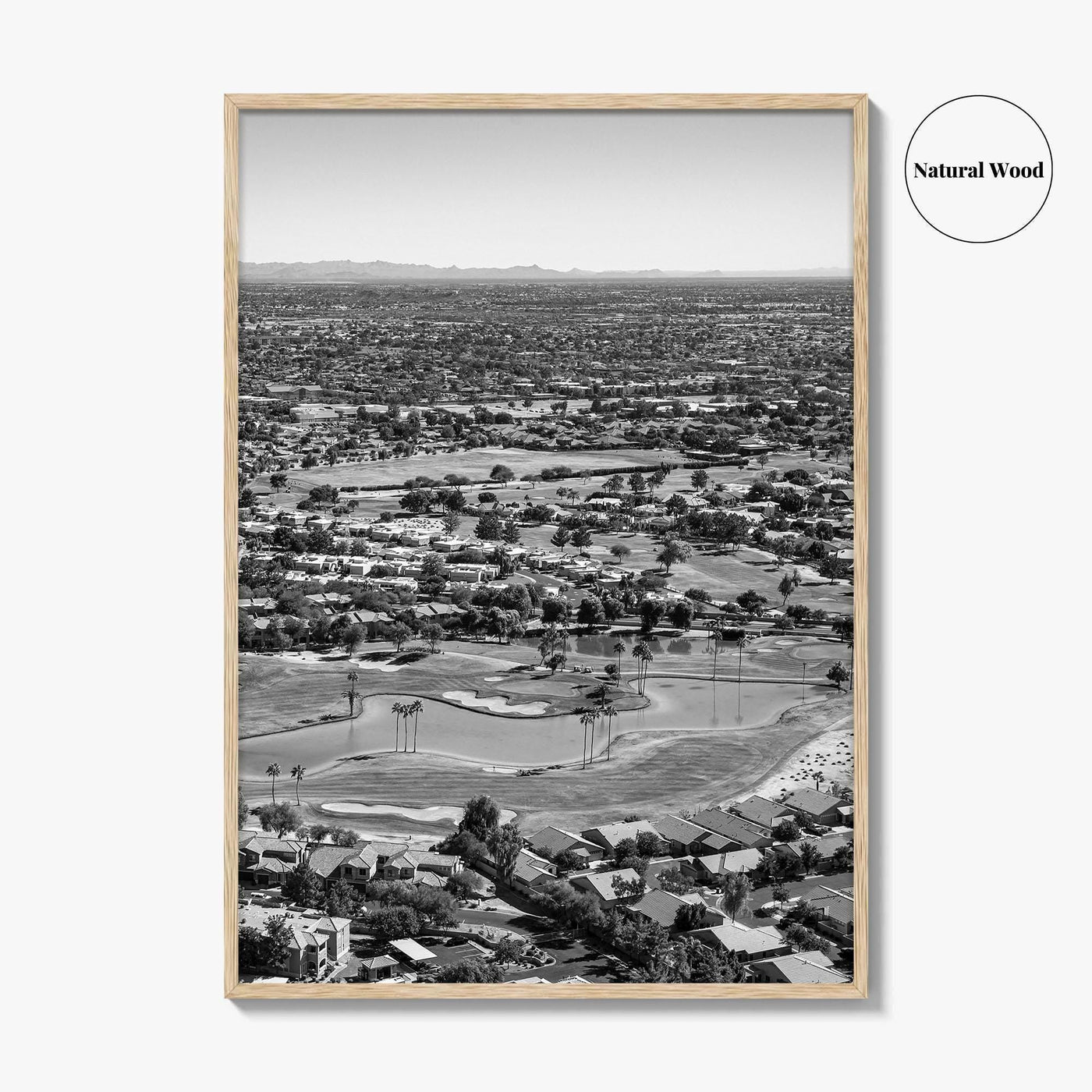 Mesa Black and White Fine Art Photo Print, Arizona USA, Aerial Golf Course, Phoenix