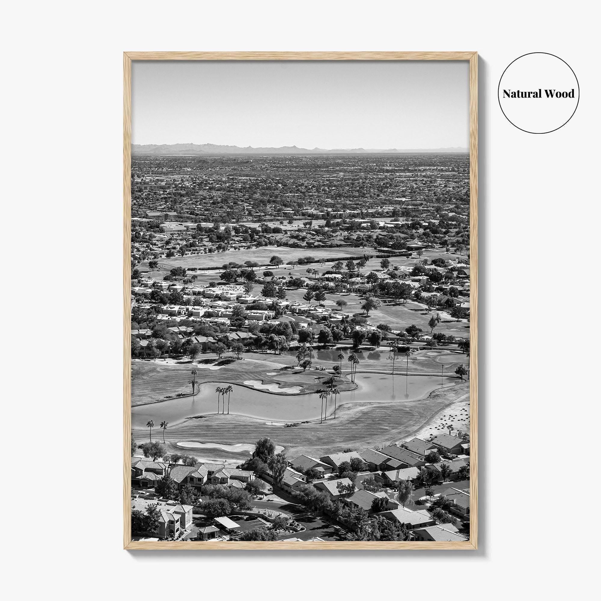 Mesa Black and White Fine Art Photo Print, Arizona USA, Aerial Golf Course, Phoenix