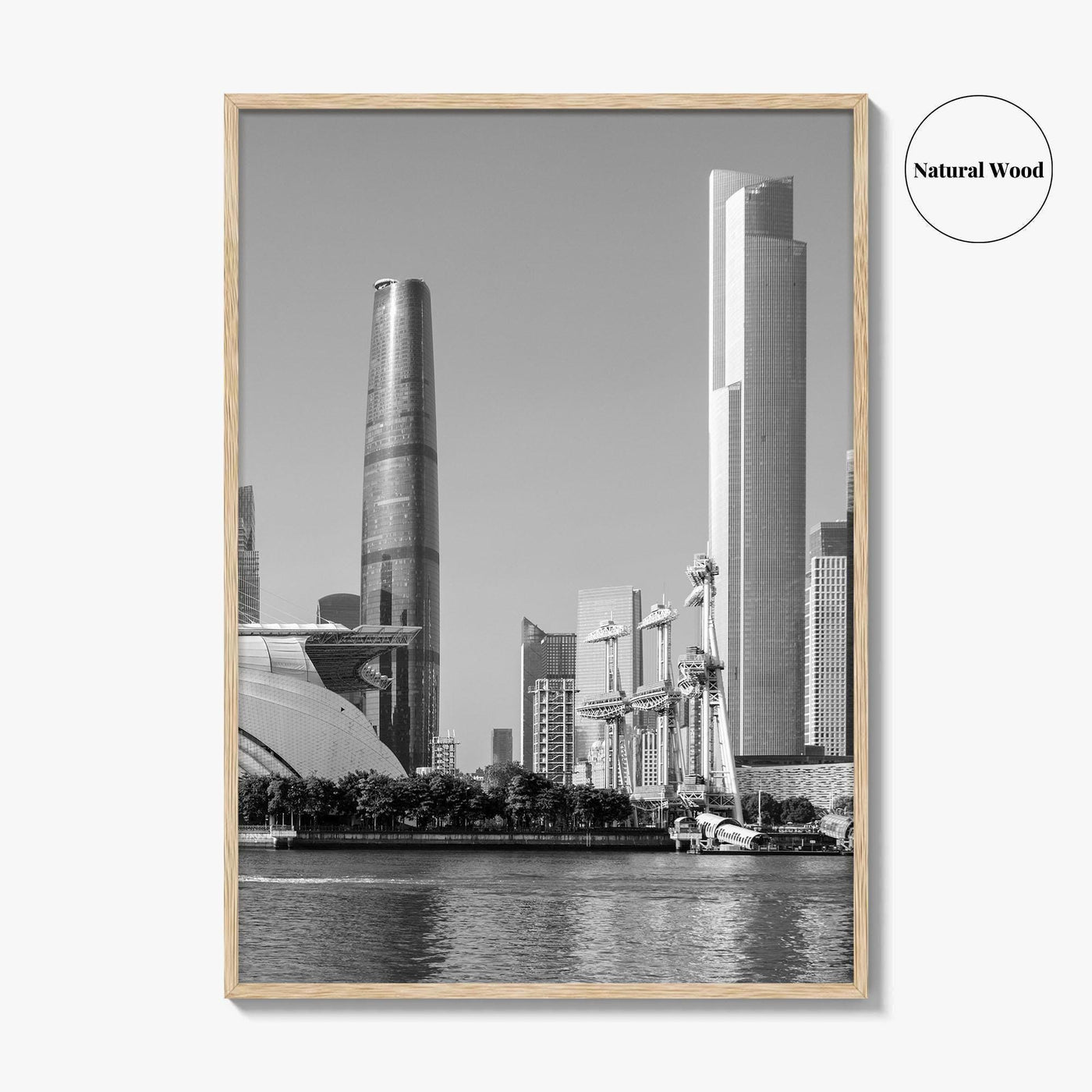 Guangzhou Skyline Black and White Fine Art Photo Print, Pearl River, Guangdong China Poster