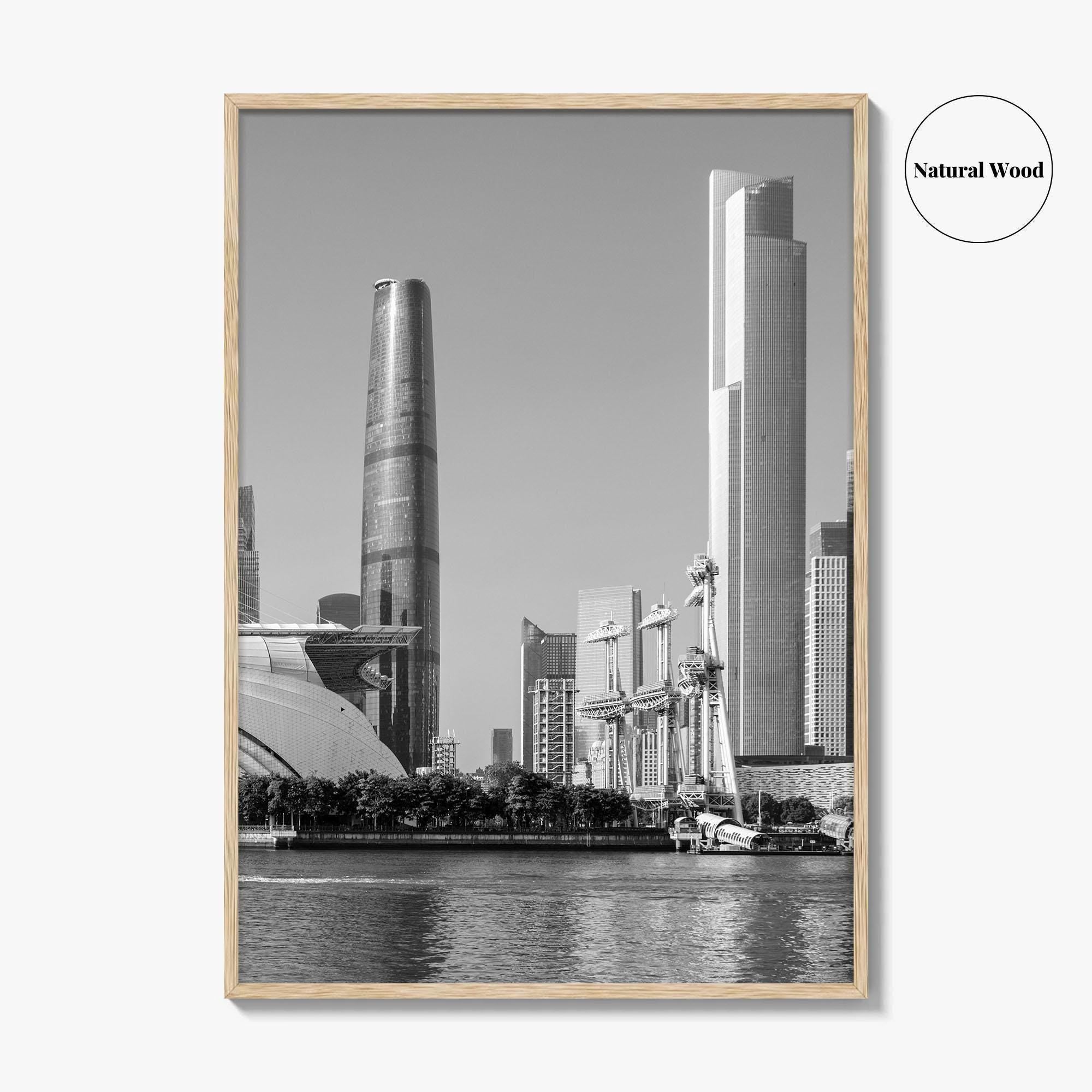 Guangzhou Skyline Black and White Fine Art Photo Print, Pearl River, Guangdong China Poster