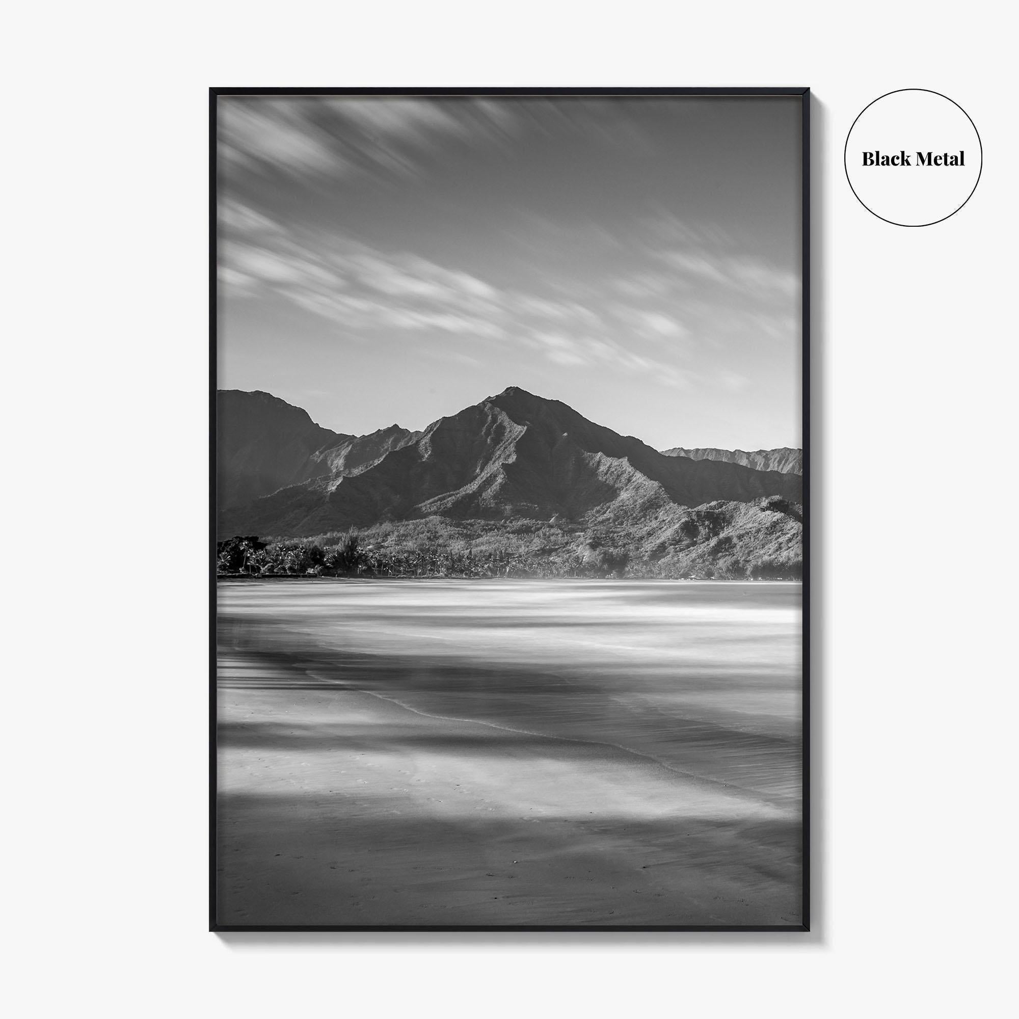 Hanalei Black and White Fine Art Photo Print, Kauai Hawaii Beach Wall Decor Poster