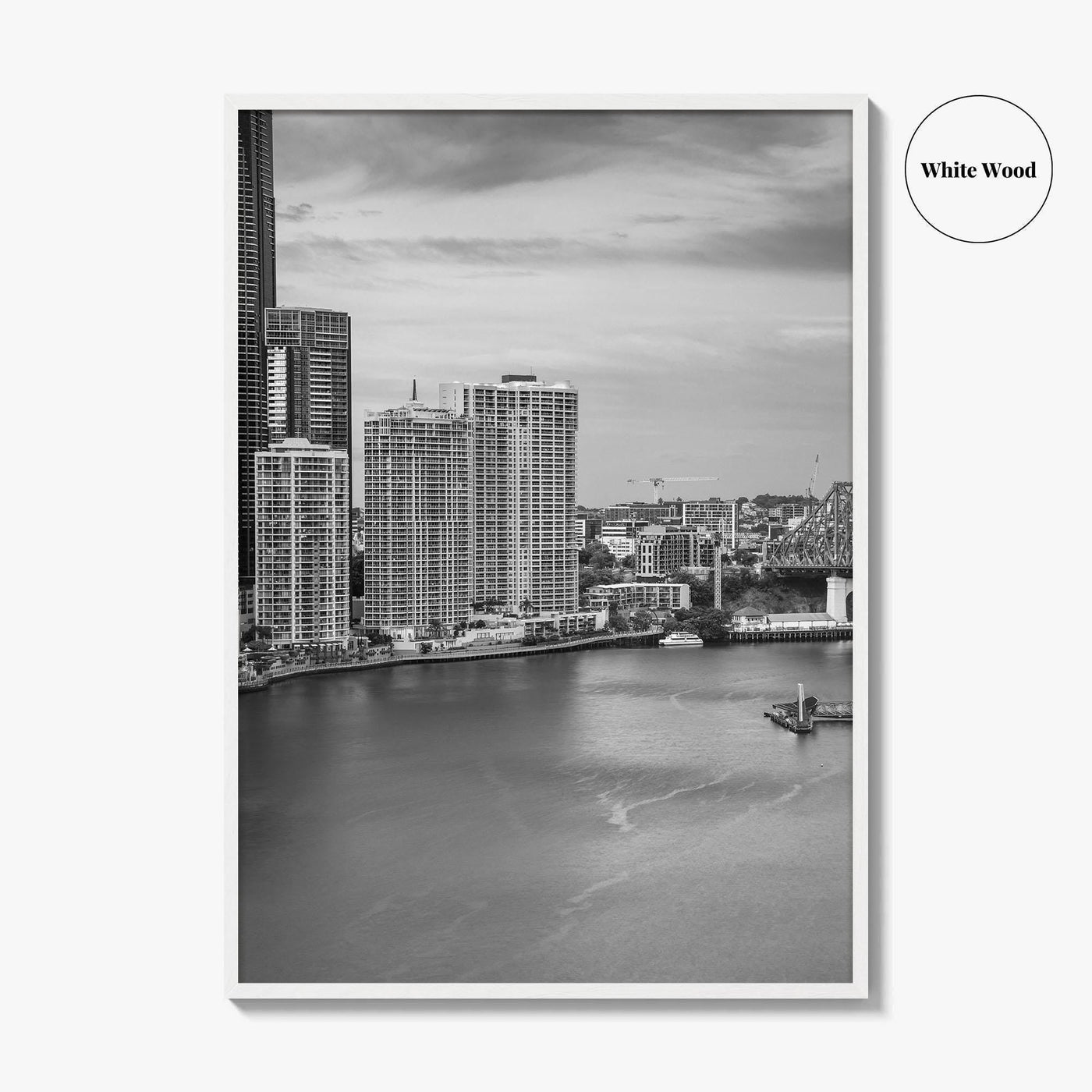 Brisbane Skyline Black and White Fine Art Photo Print, Wall Poster, Queensland Australia