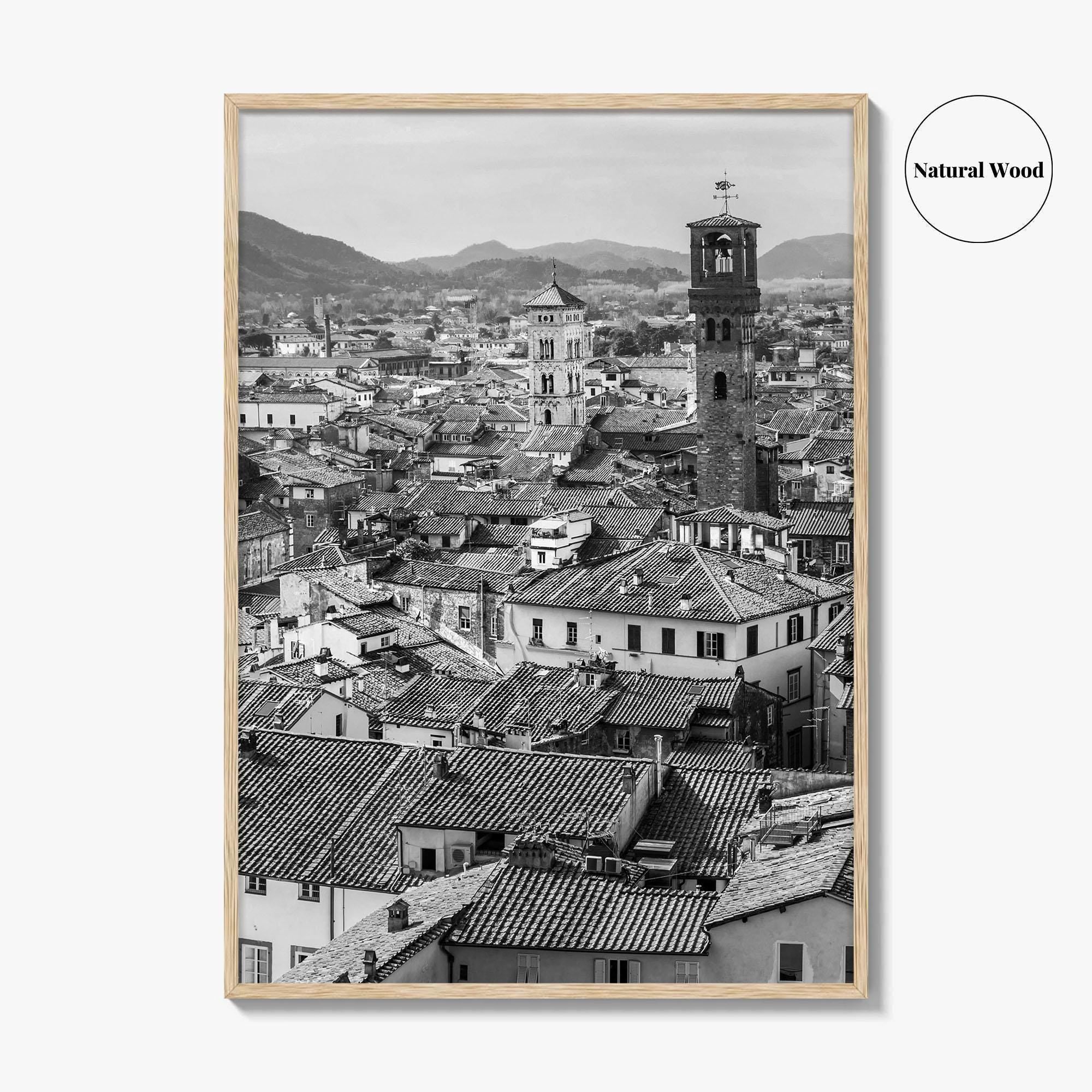 Lucca Black and White Fine Art Photo Print, Tuscany Italy Guinigi Tower View Poster