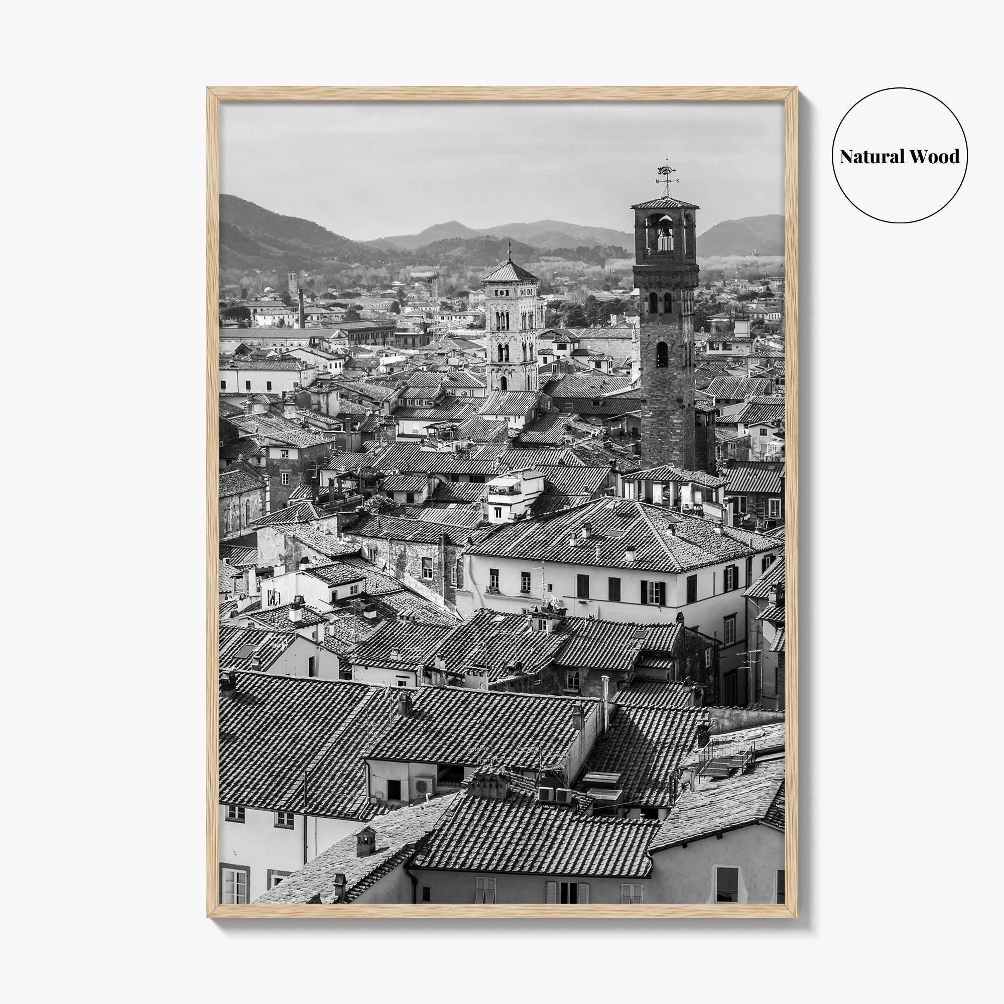 Lucca Black and White Fine Art Photo Print, Tuscany Italy Guinigi Tower View Poster