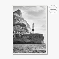 Gibraltar Black and White Fine Art Photo Print, Europa Point Lighthouse, Mediterranean Coast, Poster