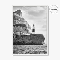 Gibraltar Black and White Fine Art Photo Print, Europa Point Lighthouse, Mediterranean Coast, Poster
