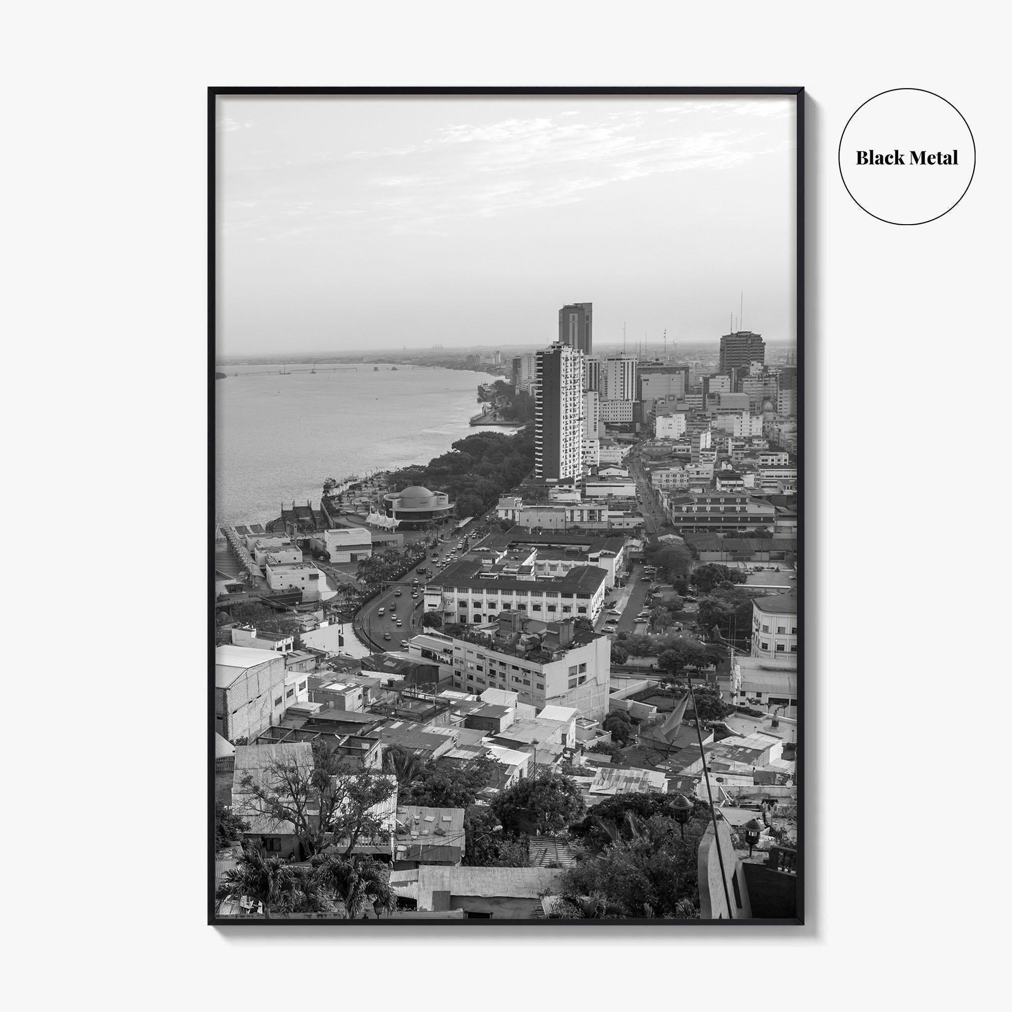 Guayaquil Skyline Black and White Fine Art Photo Print, Guayas River, Ecuador Wall Poster