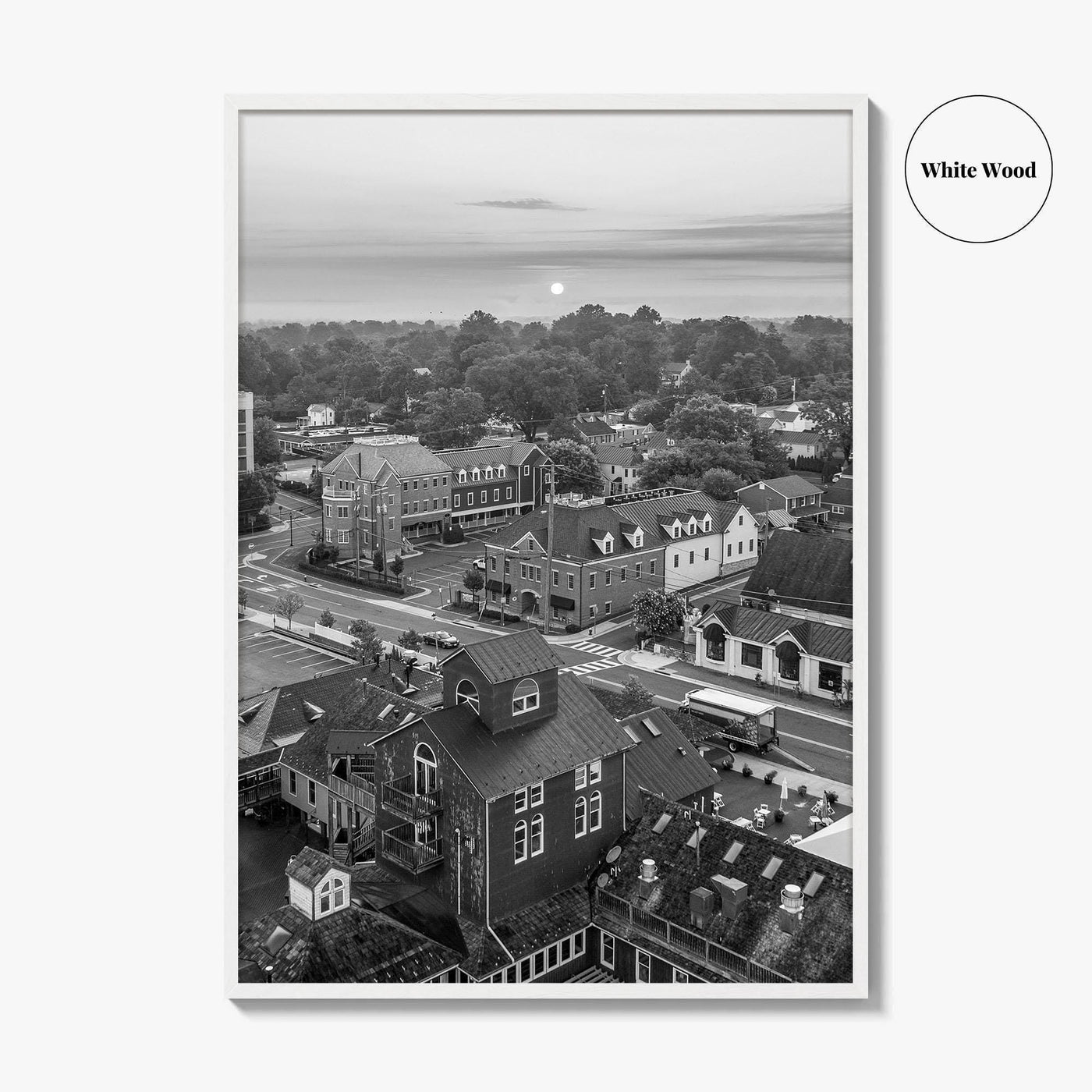 Leesburg Black and White Fine Art Photo Print, Market Station Aerial, Loudoun County Virginia