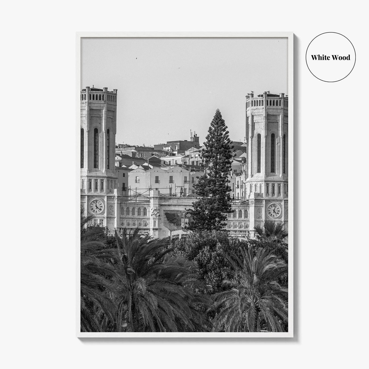 Cagliari Skyline Black and White Fine Art Photo Print, Sardinia Civic Palace Italy Poster