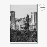 Cagliari Skyline Black and White Fine Art Photo Print, Sardinia Civic Palace Italy Poster