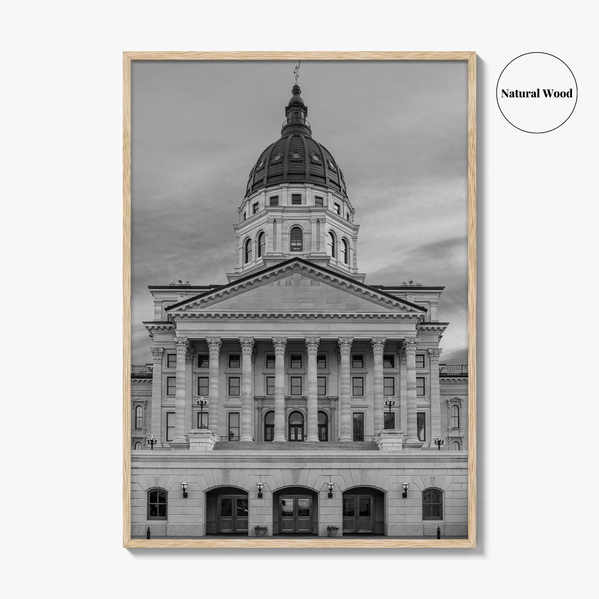 Kansas Black White Fine Art Photo Print, Topeka KS State Capitol Building, USA Poster