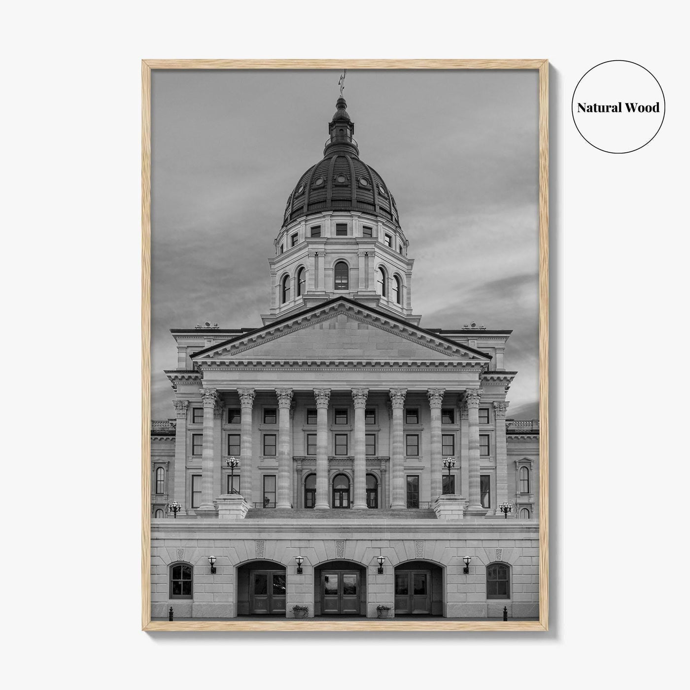 Kansas Black White Fine Art Photo Print, Topeka KS State Capitol Building, USA Poster