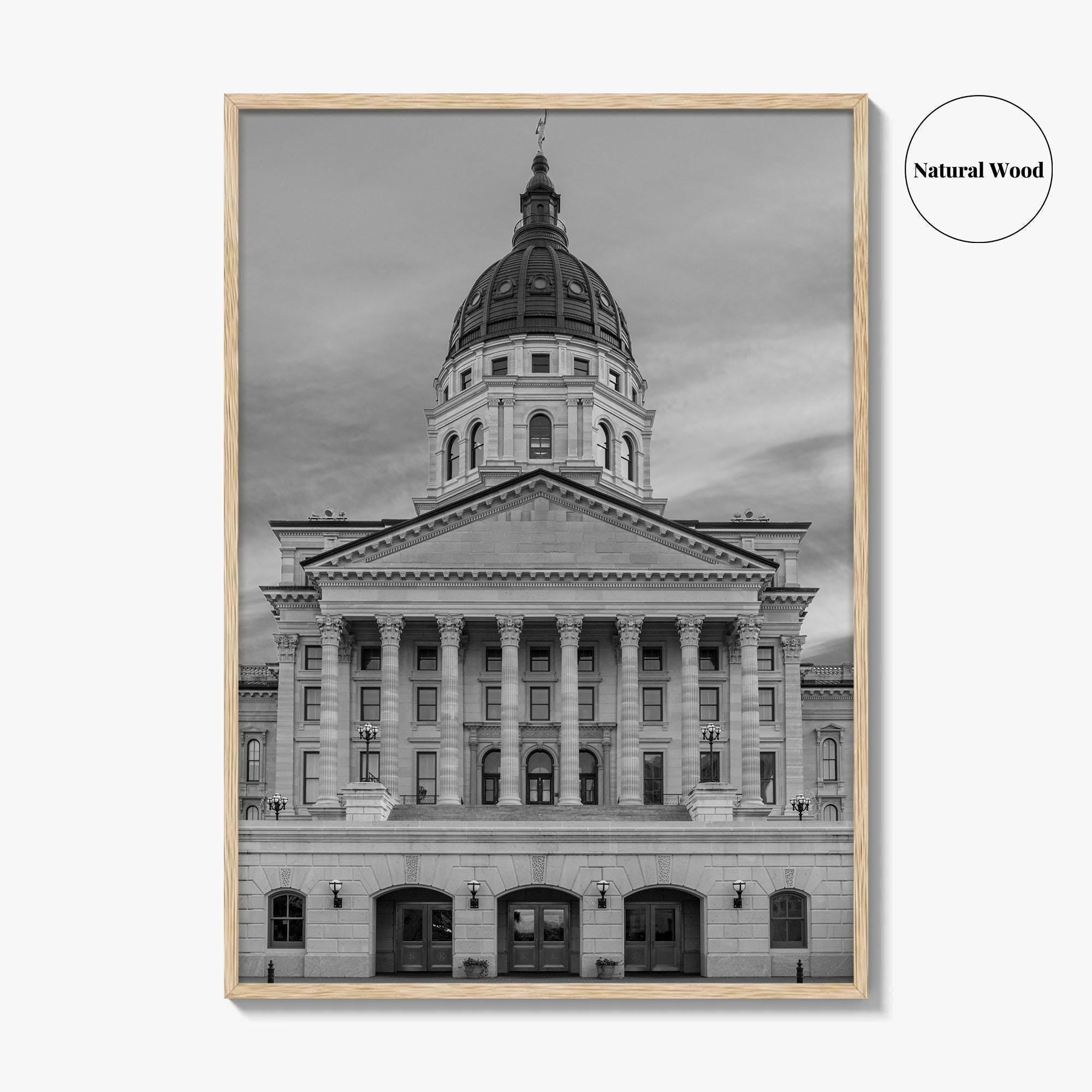 Kansas Black White Fine Art Photo Print, Topeka KS State Capitol Building, USA Poster