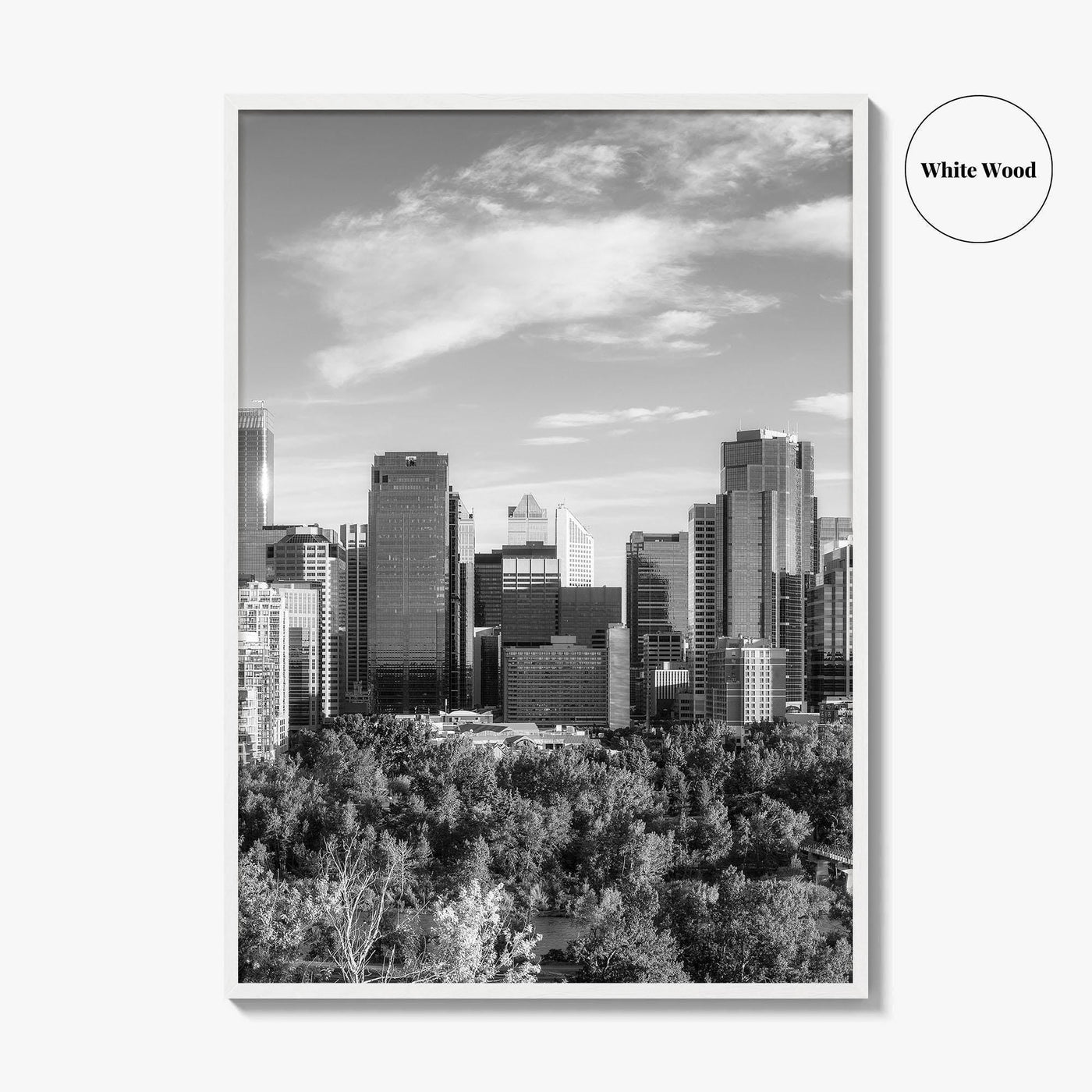 Calgary Skyline Black and White Fine Art Photo Print, City Bow River Alberta Poster