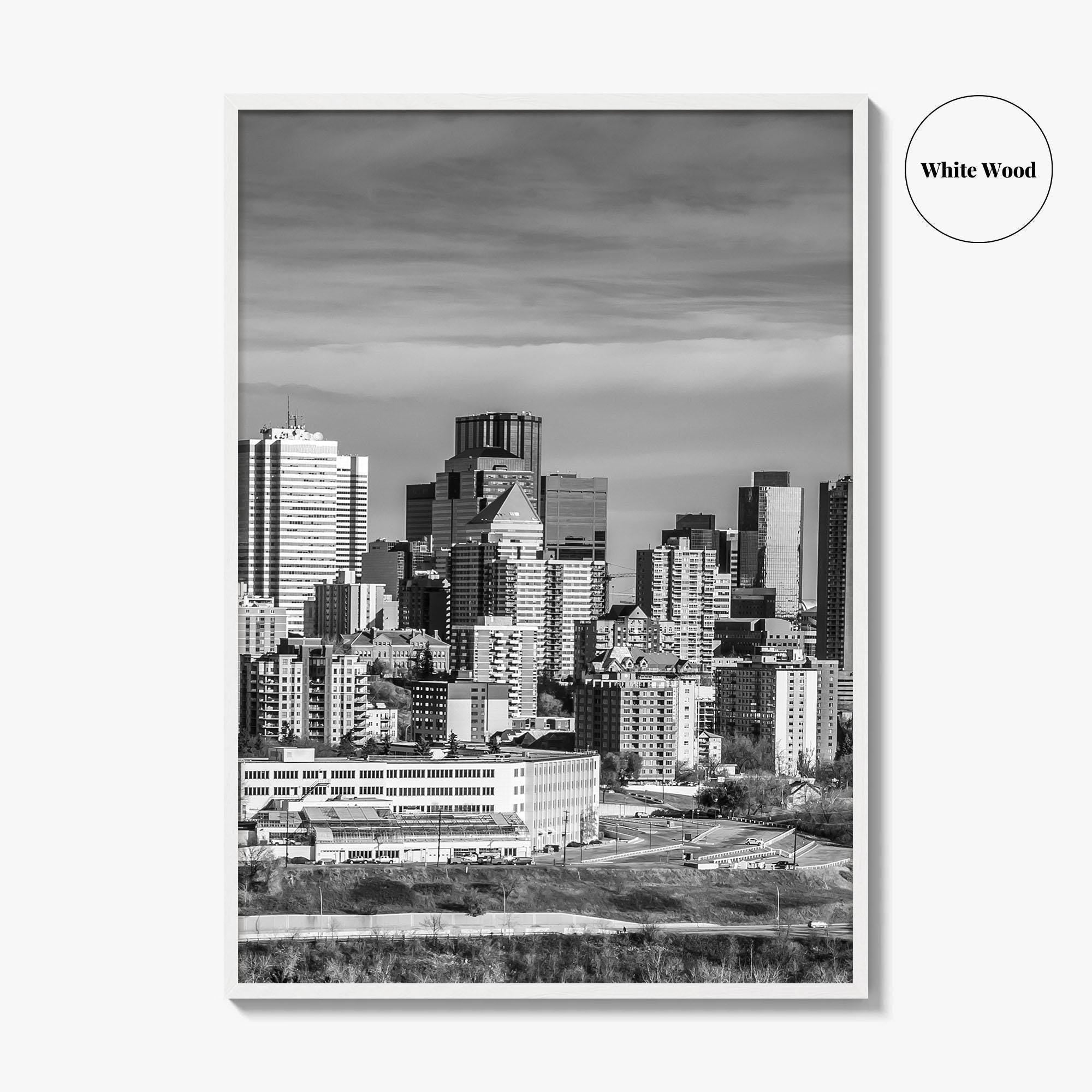 Edmonton Skyline Black and White Fine Art Photo Print, Alberta Canada Wall Decor Poster